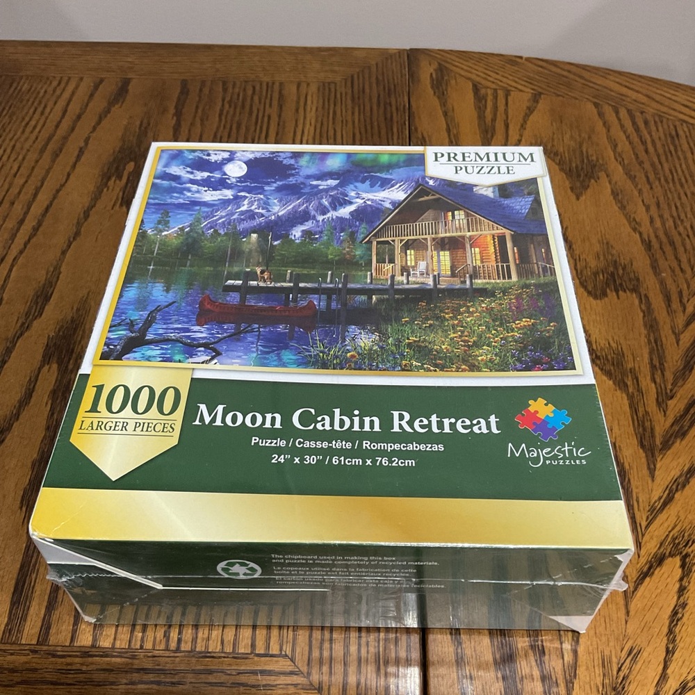 Majestic Moon Cabin Retreat Puzzle - Blue and Green